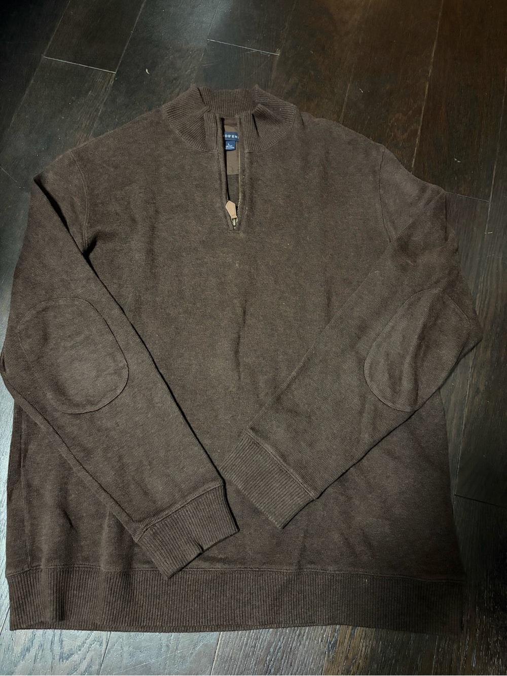 Lands' End Men's Brown Zip-Neck Sweater with Elbow Patches
